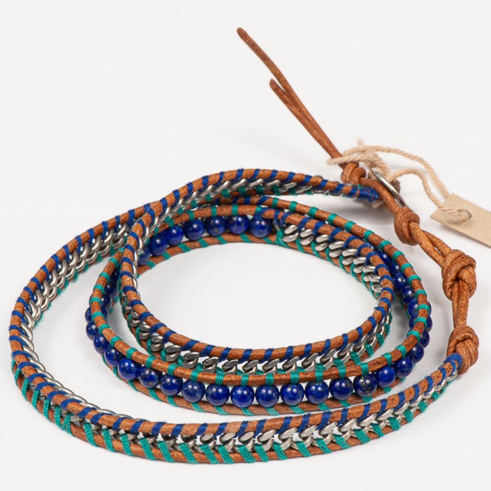 NWT Chan Luu Sterling Leather and Precious Stones Wrap Bracelet